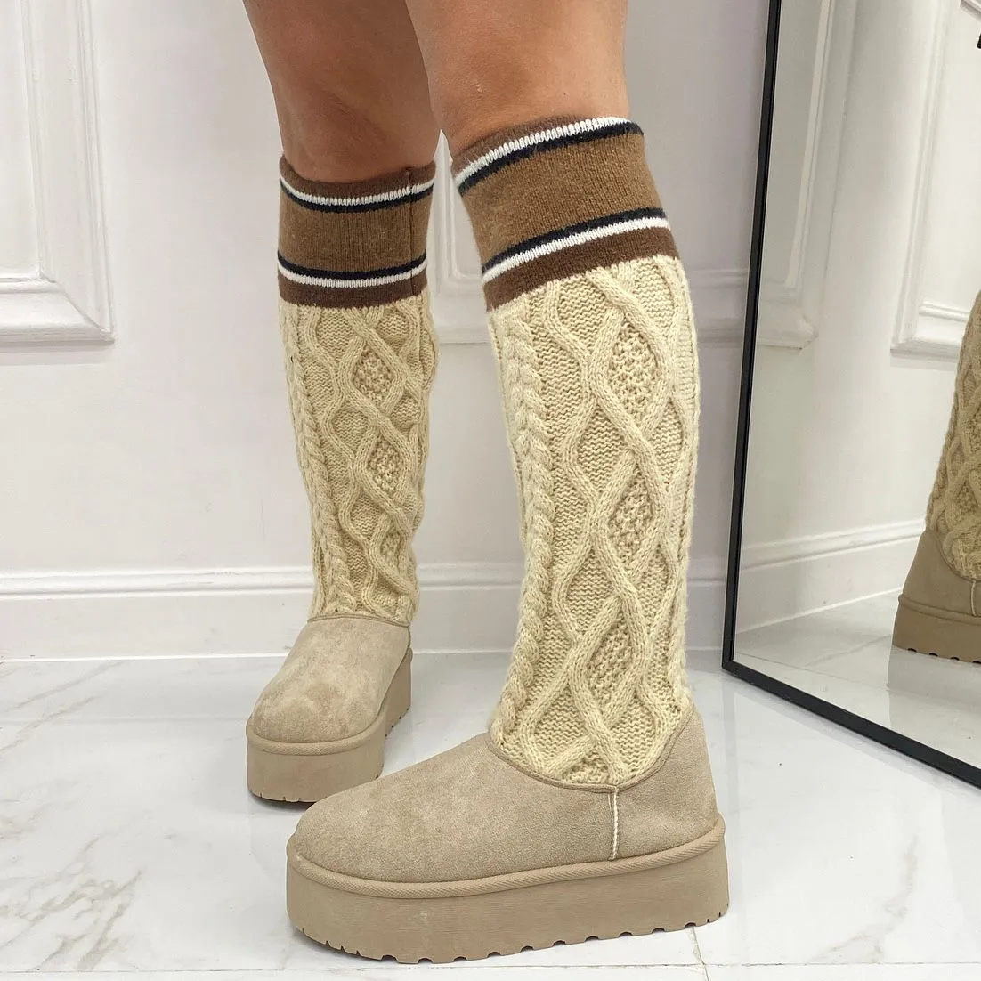 Asia - Stivaletto Eskimo Boots Calzino Alto Gomma Beige