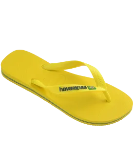 Boys Brasil Logo Neon Flip Flops in Citrus Yellow