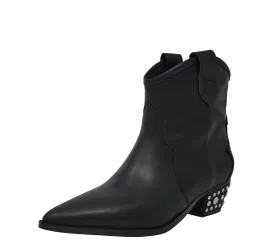 Calf Leather Cowboy Studded Block Heel Boots