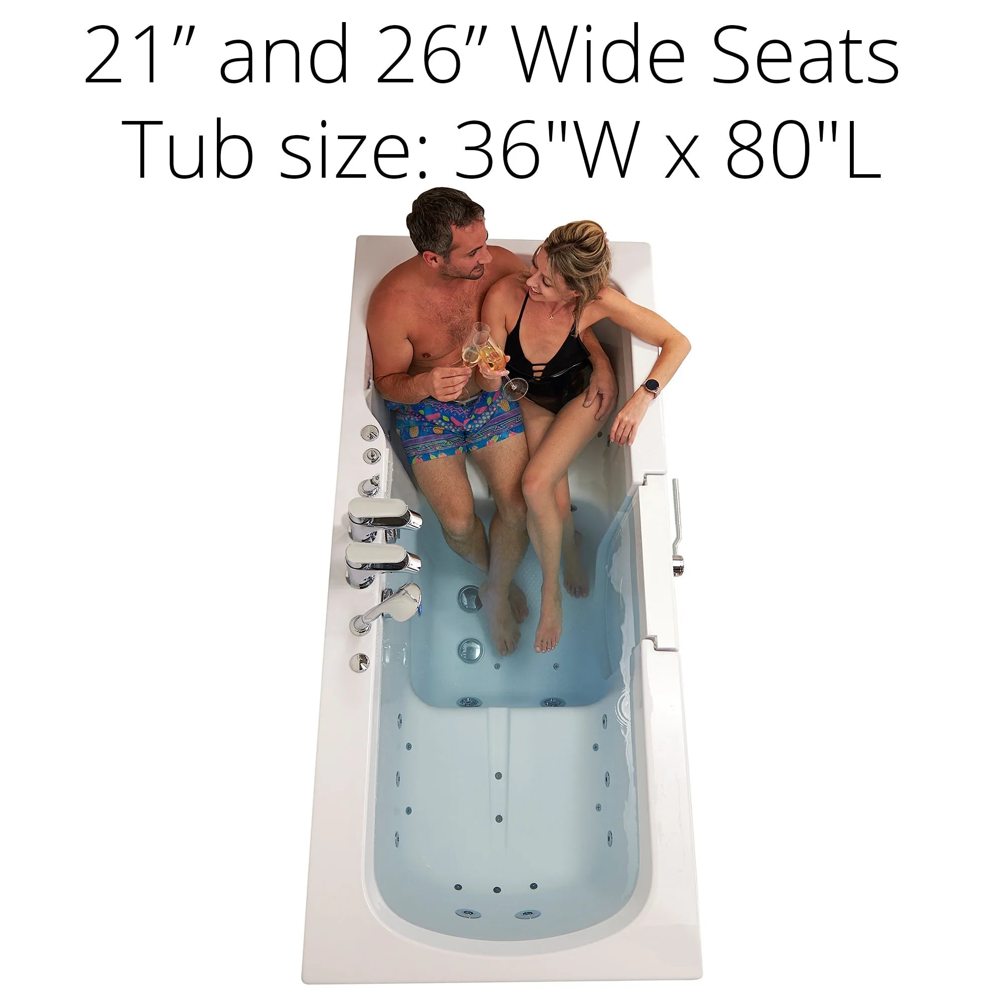 Ella's Bubble Big4Two Seat -Acrylic Outward Swing Door Walk-In Bathtub with Independently Operated Foot Massage (36″W x 80″L)