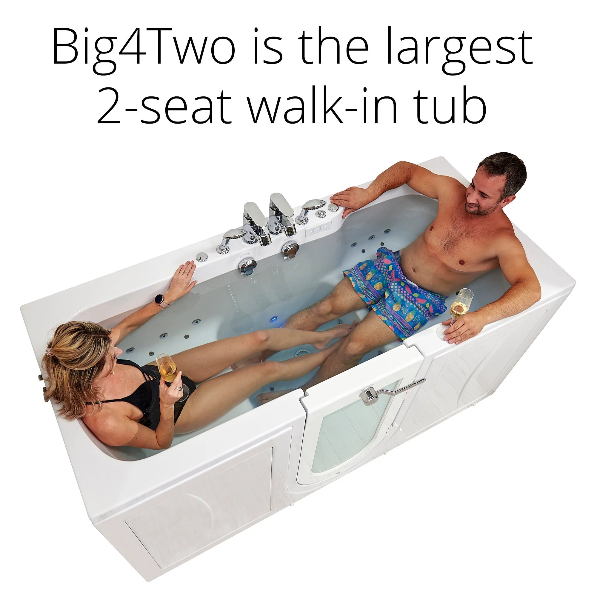 Ella's Bubble Big4Two Seat -Acrylic Outward Swing Door Walk-In Bathtub with Independently Operated Foot Massage (36″W x 80″L)