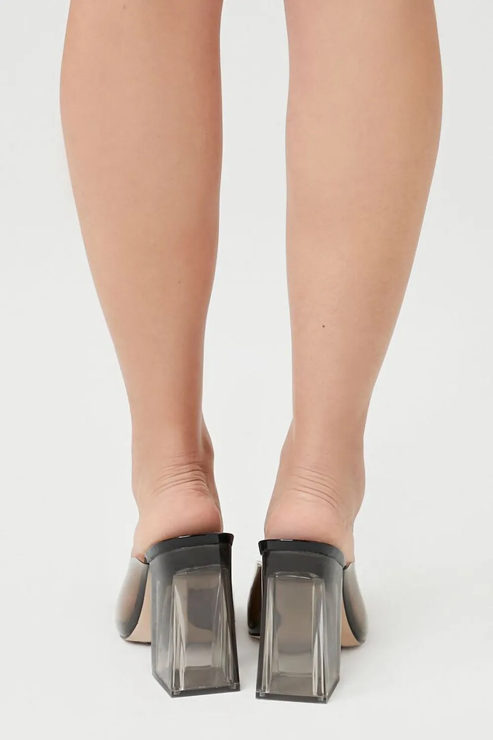Forever 21 Clear Square Toe Chunky Heel Shoes, Black