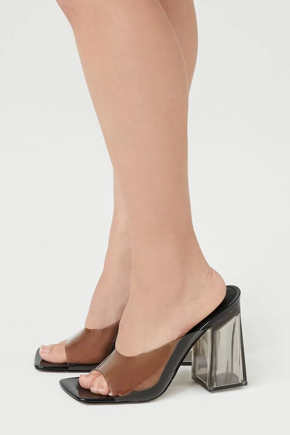 Forever 21 Clear Square Toe Chunky Heel Shoes, Black
