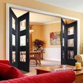 Four Folding Doors & Frame Kit - Amsterdam Black Primed 2 2 - Clear Glass - Unfinished