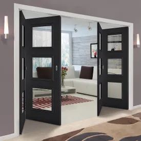 Four Folding Doors & Frame Kit - Antwerp 3 Pane Black Primed 2 2 - Clear Glass