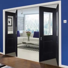 Four Folding Doors & Frame Kit - Arnhem Black Primed 2 2 - Clear Glass - Unfinished