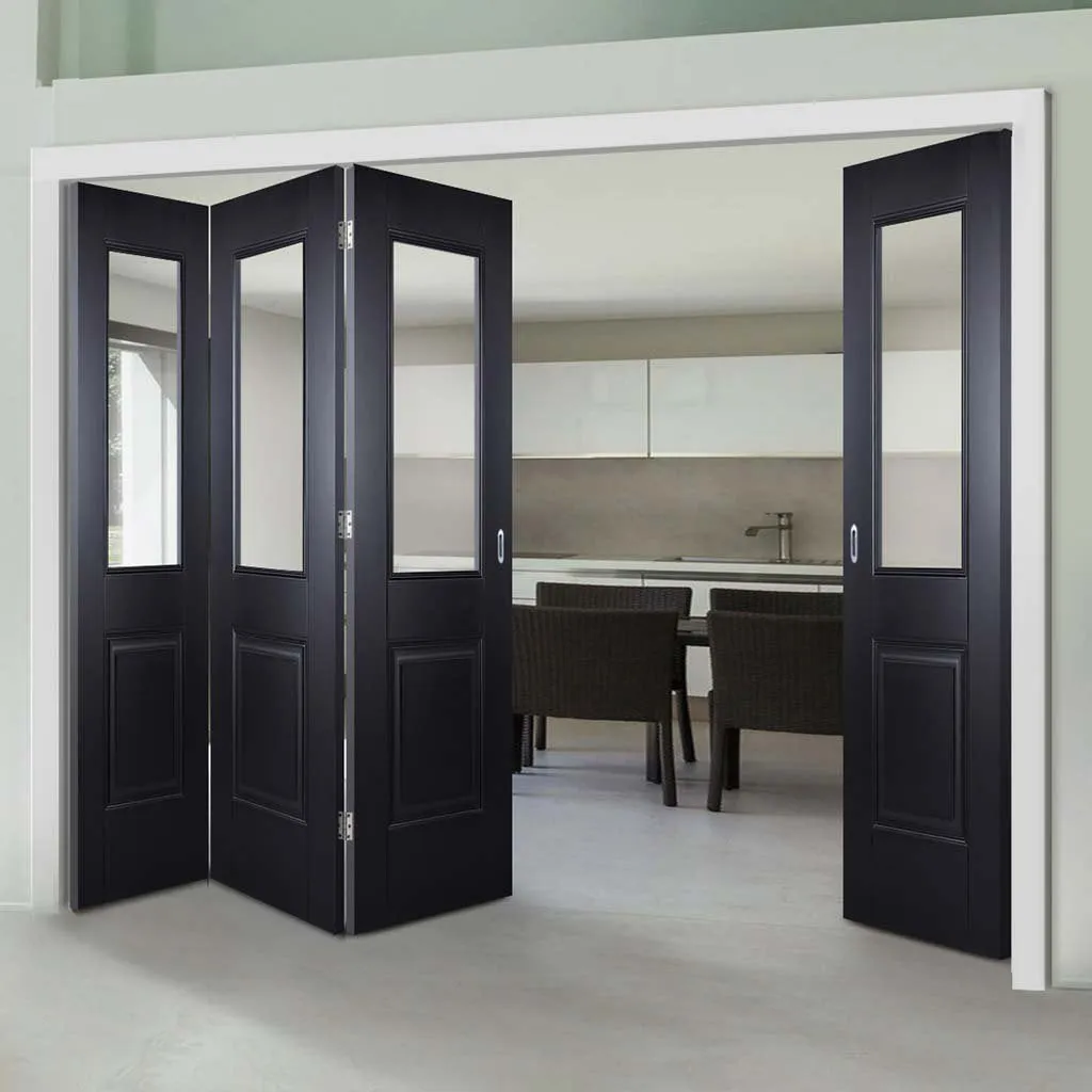Four Folding Doors & Frame Kit - Arnhem Black Primed 3 1 - Clear Glass - Unfinished