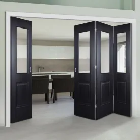 Four Folding Doors & Frame Kit - Arnhem Black Primed 3 1 - Clear Glass - Unfinished