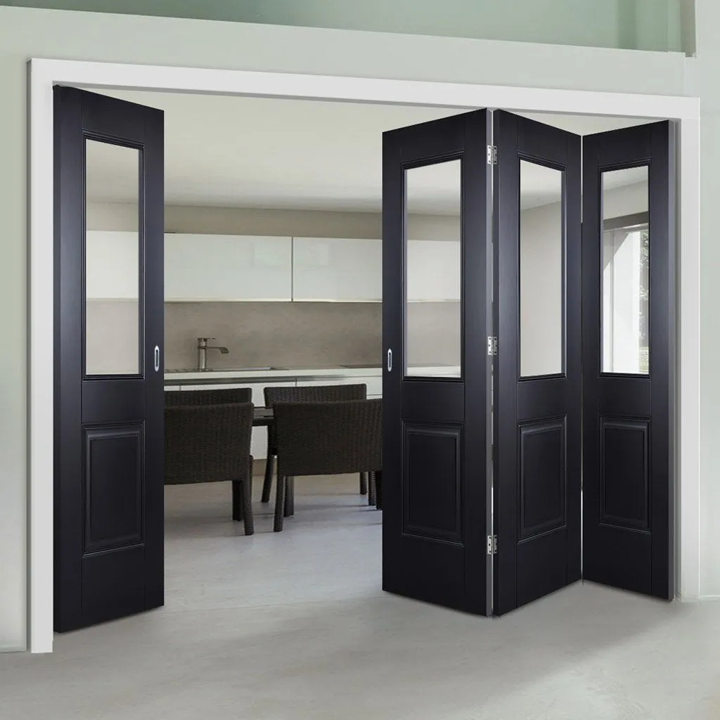 Four Folding Doors & Frame Kit - Arnhem Black Primed 3 1 - Clear Glass - Unfinished