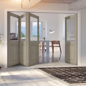 Four Folding Doors & Frame Kit - Belize Light Grey 3 1  - Clear Glass Frosted Lines - Prefinished