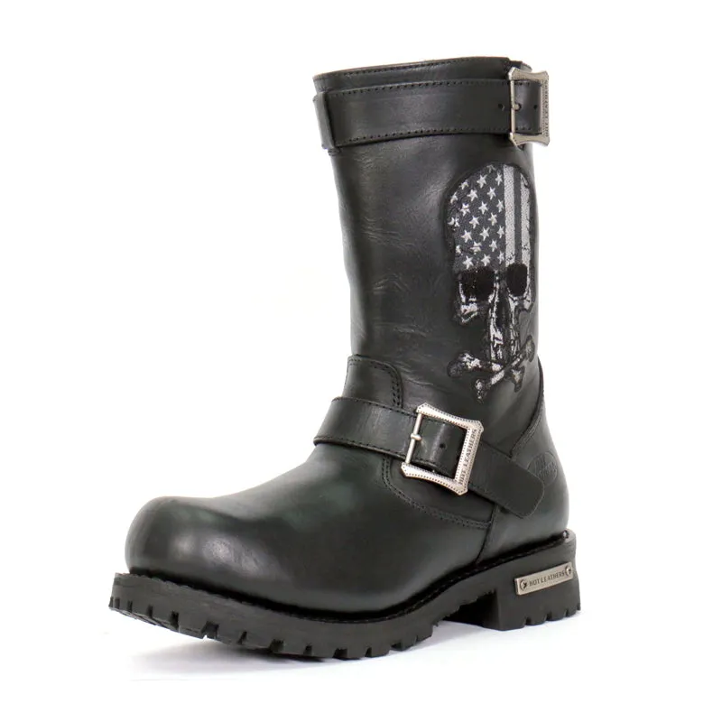 Hot Leathers BTM1018 Mens Black Tall Harness Flag Skull Boot with Round Toe