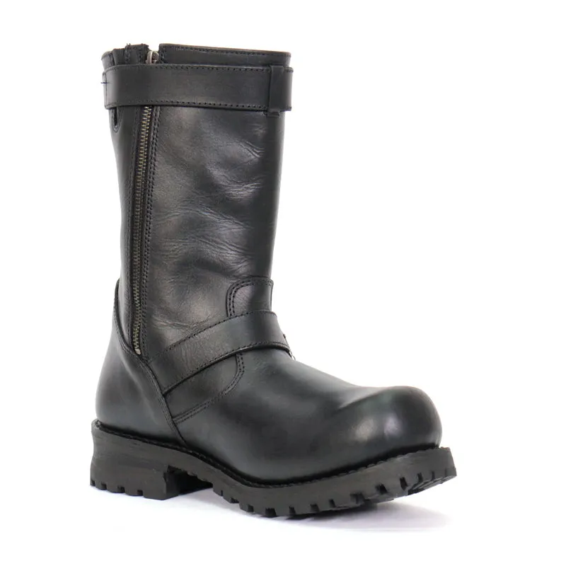 Hot Leathers BTM1018 Mens Black Tall Harness Flag Skull Boot with Round Toe