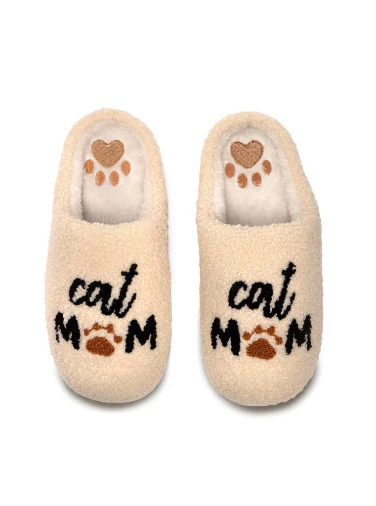 Indoor / Outdoor Slippers - "Cat Mom" - Cream: M/L