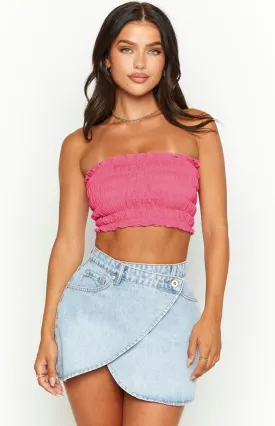 Kyra Pink Linen Blend Crop Top