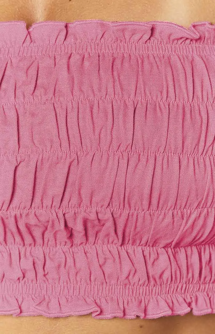 Kyra Pink Linen Blend Crop Top