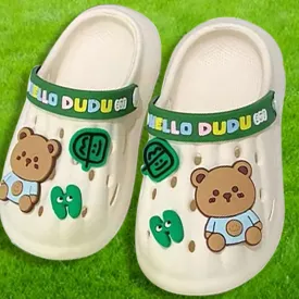 Little Surprise Box Cream & Dark Green Big Bear Slip On Clogs ,Summer/Monsoon/ Beach Footwear For Toddlers And Kids, Unisex.