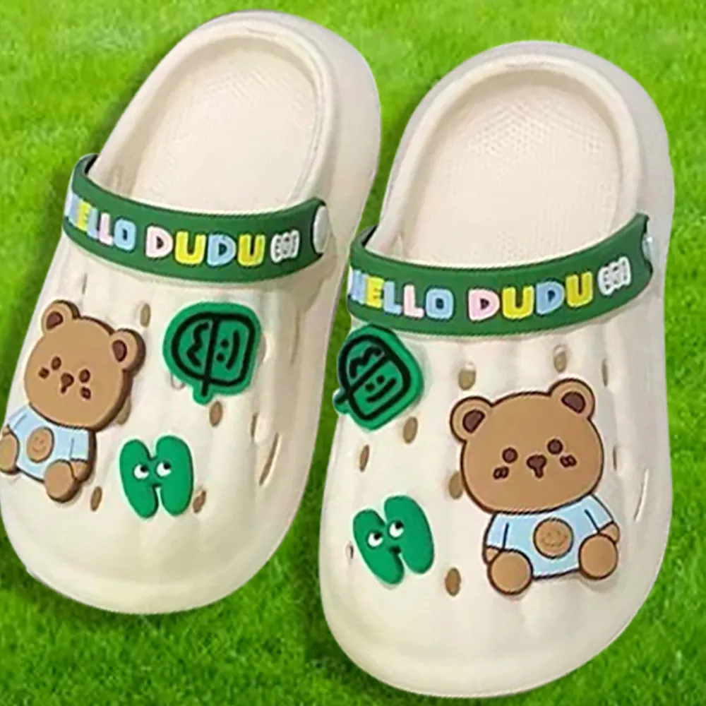 Little Surprise Box Cream & Dark Green Big Bear Slip On Clogs ,Summer/Monsoon/ Beach Footwear For Toddlers And Kids, Unisex.