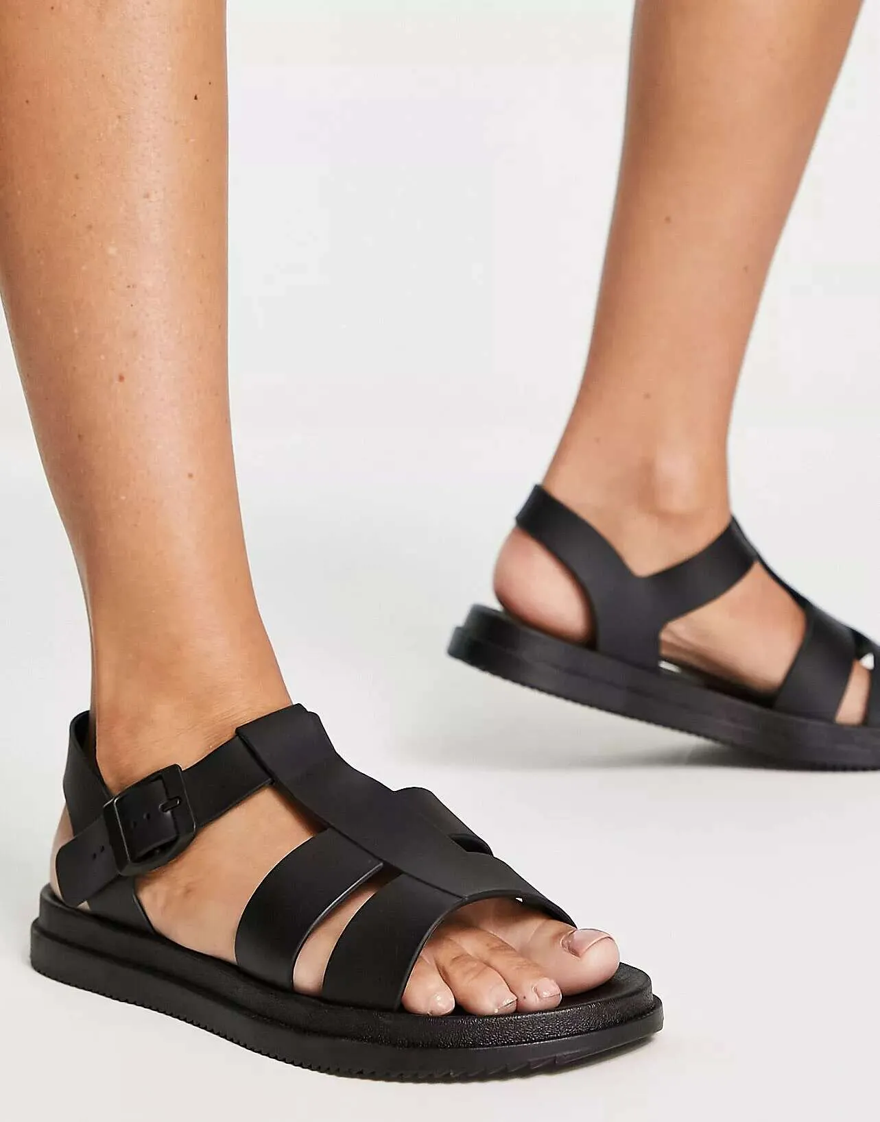 London Rebel Chunky Clear Sandals in Black
