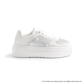 MARSEL-1 LACEUP RHINESTONE SNEAKERS - WHITE