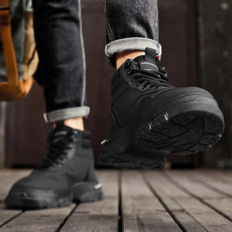 Mens Trendy Breathable Non-Slip Faux Leather Boots