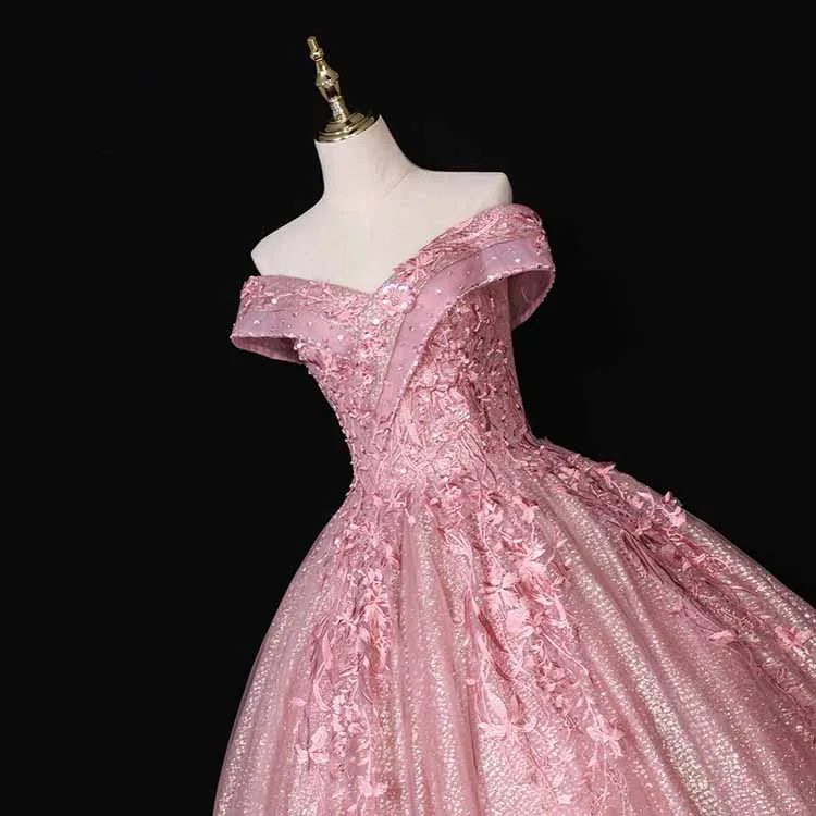 Off Shoulder Lace Beading Quinceanera Party Dress Prom Gala Evening Ball Gown