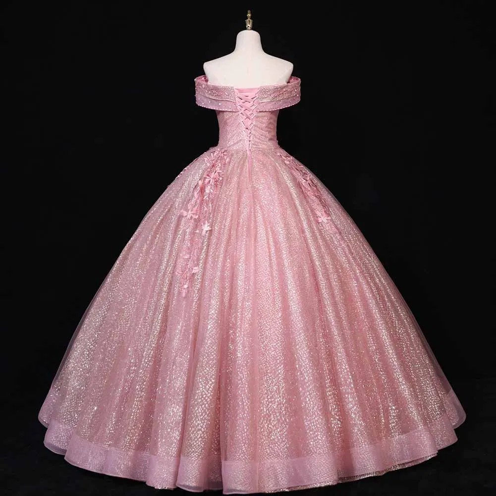 Off Shoulder Lace Beading Quinceanera Party Dress Prom Gala Evening Ball Gown