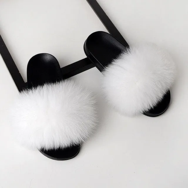 Real Fox Fur Slides Home Furry Slippers