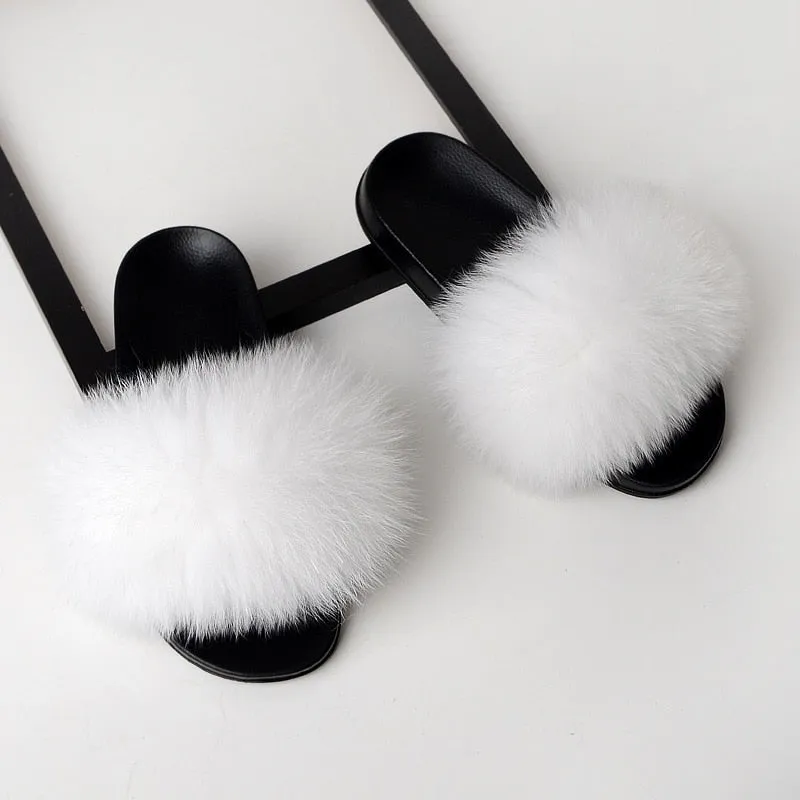 Real Fox Fur Slides Home Furry Slippers