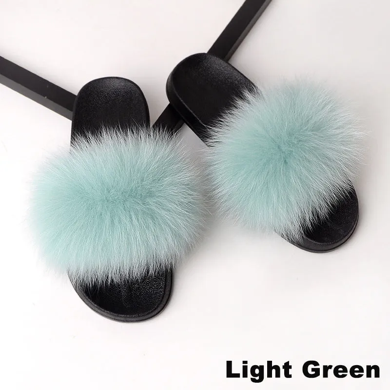 Real Fox Fur Slides Home Furry Slippers