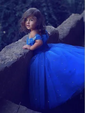 Royal Blue Off the Shoulder Flower Girl Dresses GTE2123