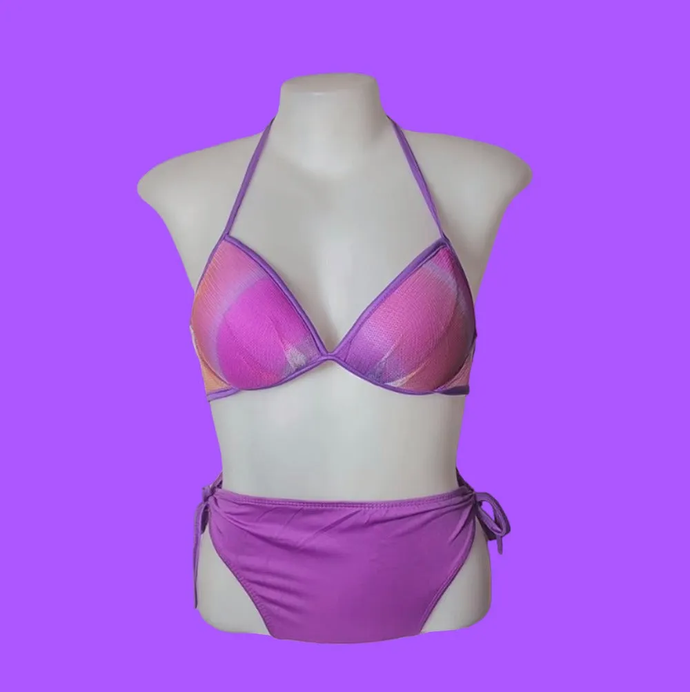 Shezaib Buy 1 Get 1 Free Padded Sexy Plunge Tie Triangle Halter Bikini Set