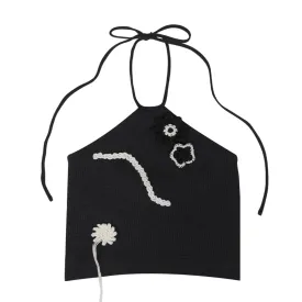 'Sophie' Halter-Neck Top Black