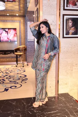 Trendy Multi-Color Satin Silk Co-Ord Set for Plus Size