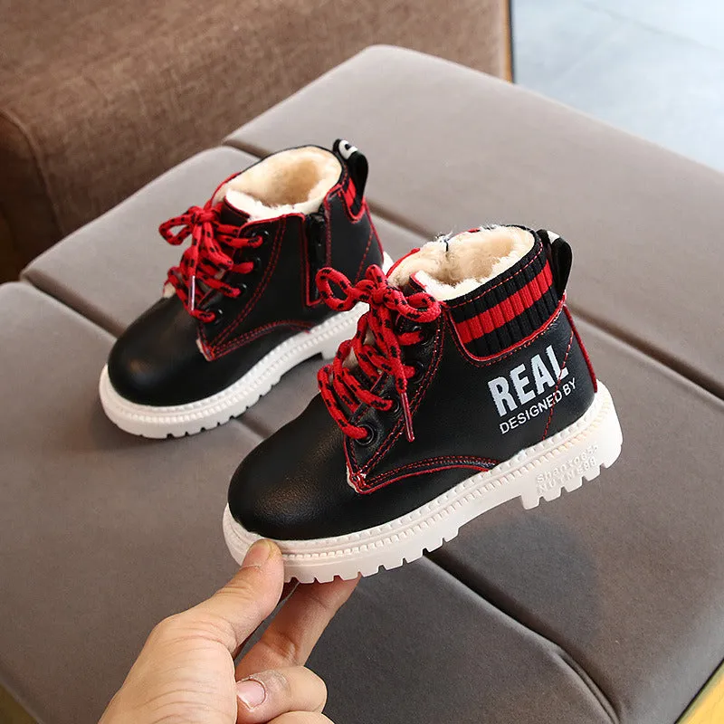 Unisex Warm Children Short Boots Stylish Letters Pattern Printed Boys Ankle Boots