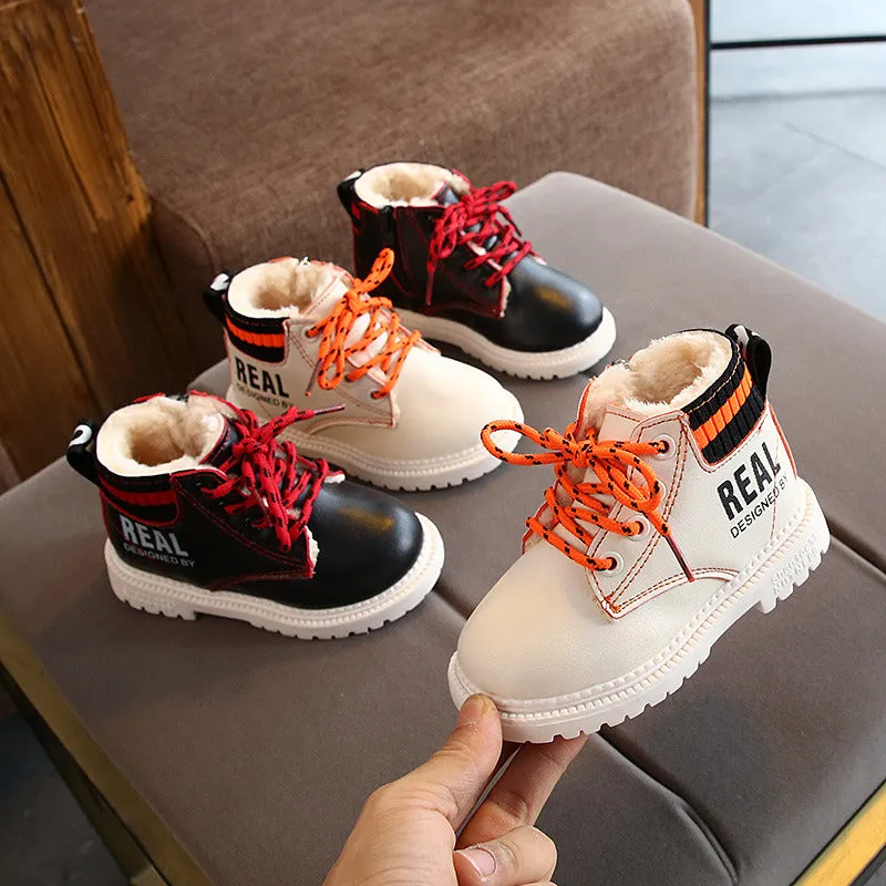 Unisex Warm Children Short Boots Stylish Letters Pattern Printed Boys Ankle Boots