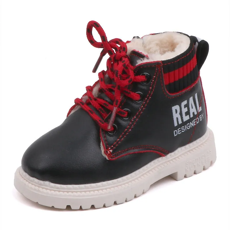 Unisex Warm Children Short Boots Stylish Letters Pattern Printed Boys Ankle Boots