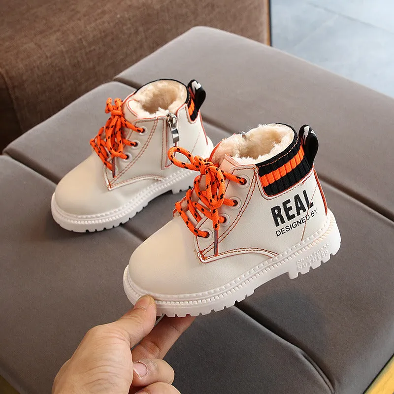 Unisex Warm Children Short Boots Stylish Letters Pattern Printed Boys Ankle Boots
