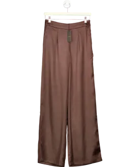 Warehouse Brown Crackled Satin High Waisted Wide Leg Trousers UK 8