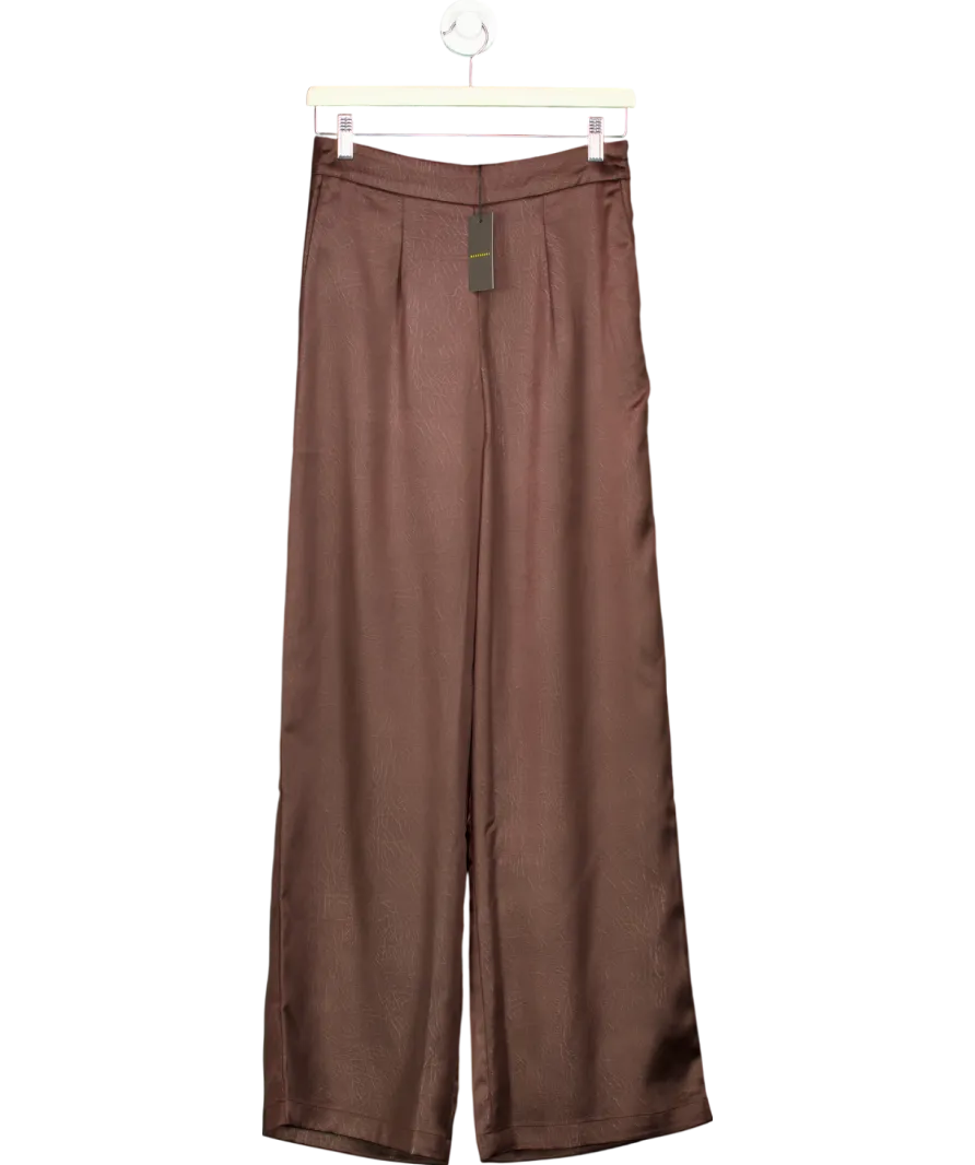 Warehouse Brown Crackled Satin High Waisted Wide Leg Trousers UK 8