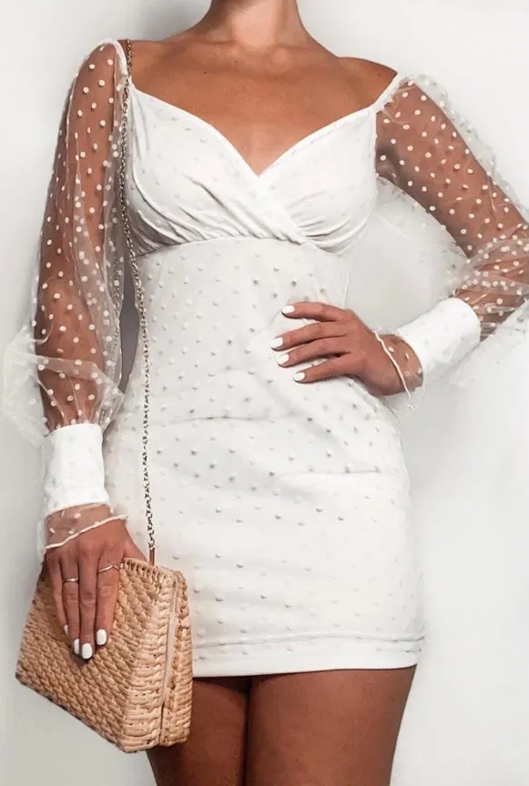 White Polka Dot Mesh Overlay Mini