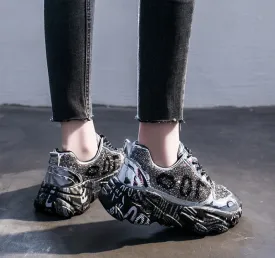 Women Chunky Sneakers Platform Shining Fashion