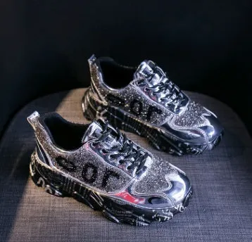 Women Chunky Sneakers Platform Shining Fashion